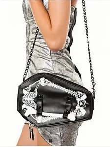 Punk Style Skeleton Skull Bat Handbag Embellished Shoulder Bag, Fashion Trendy Women's Bag, Dark Gothic Style, Single-Shoulder Purse