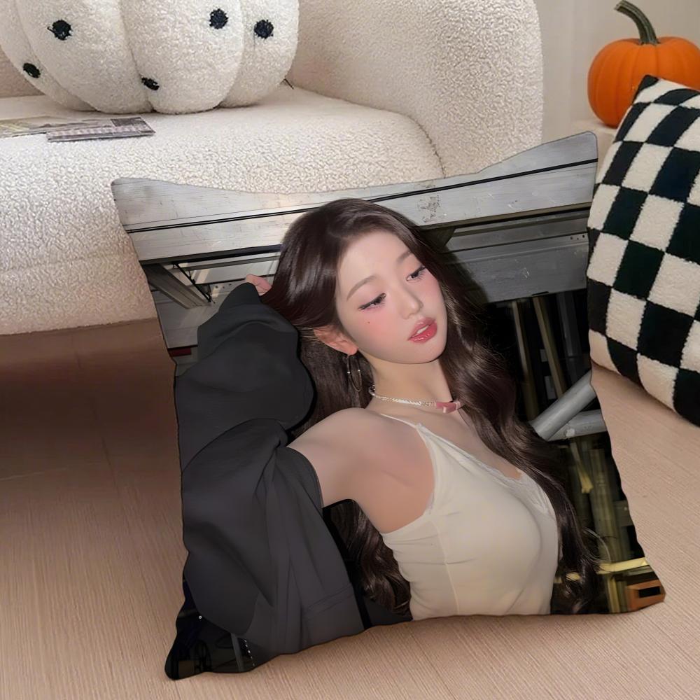 Korea kpop singer idol Jang Wonyoung Pillow Case Anti-dustmite Pillowcase Sofa Cushion Cover with Invisible Zipper Silky Short Plush Polyester Microfiber Fabric White Available in Different Sizes for Home Bed Use