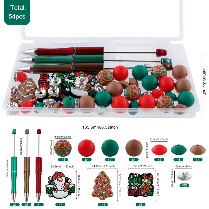 Animal Silicone Focal Beads Set, 54pieces/Box Printed Round and Lentil Beads, DIY Jewelry and Pen-Making Kit