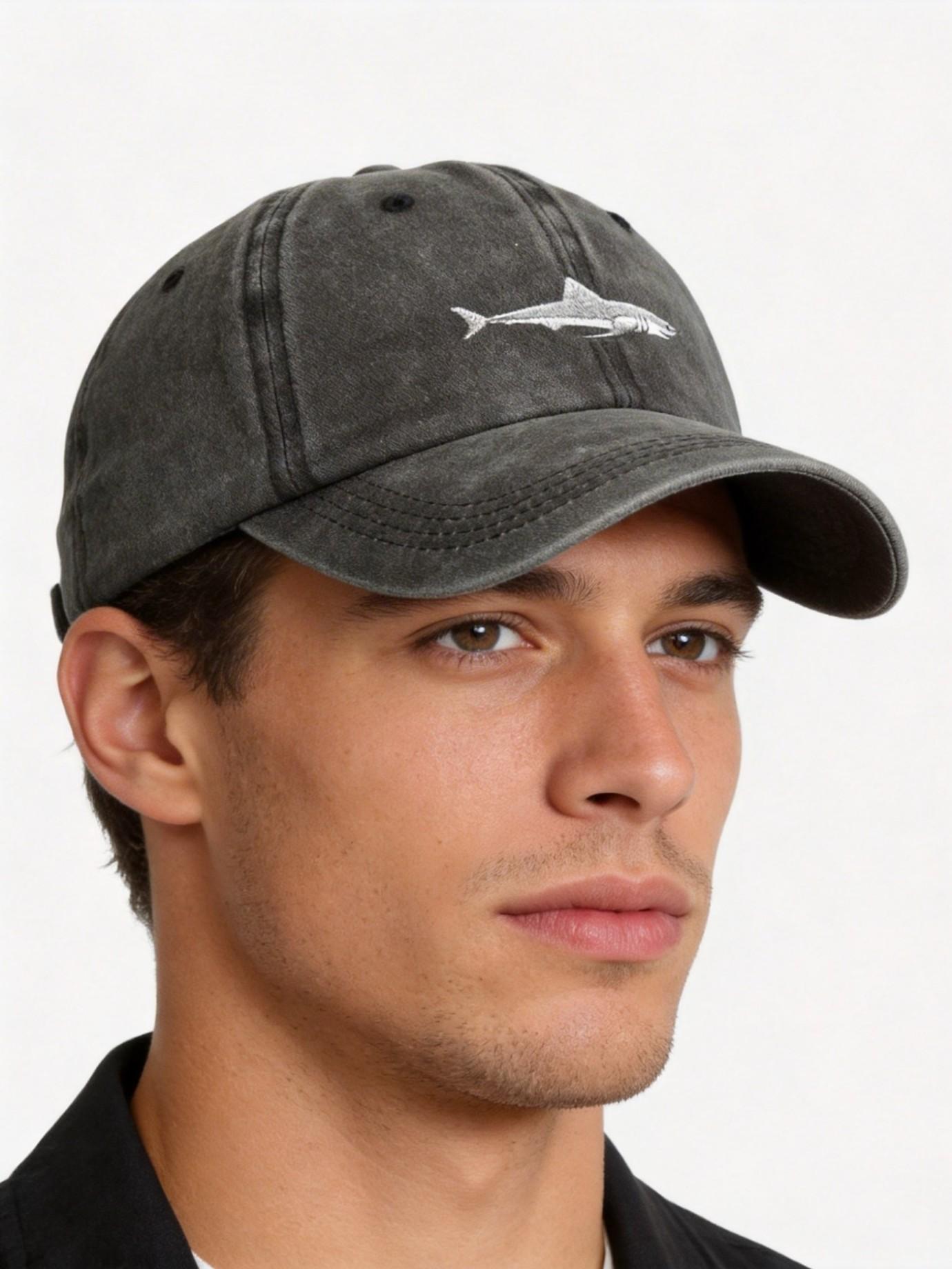 1PC Women's Embroidered Shark Washed Baseball Cap, Adjustable Sun Protection Hat, Casual Loose-Fit Y2K Style for Travel & Beach