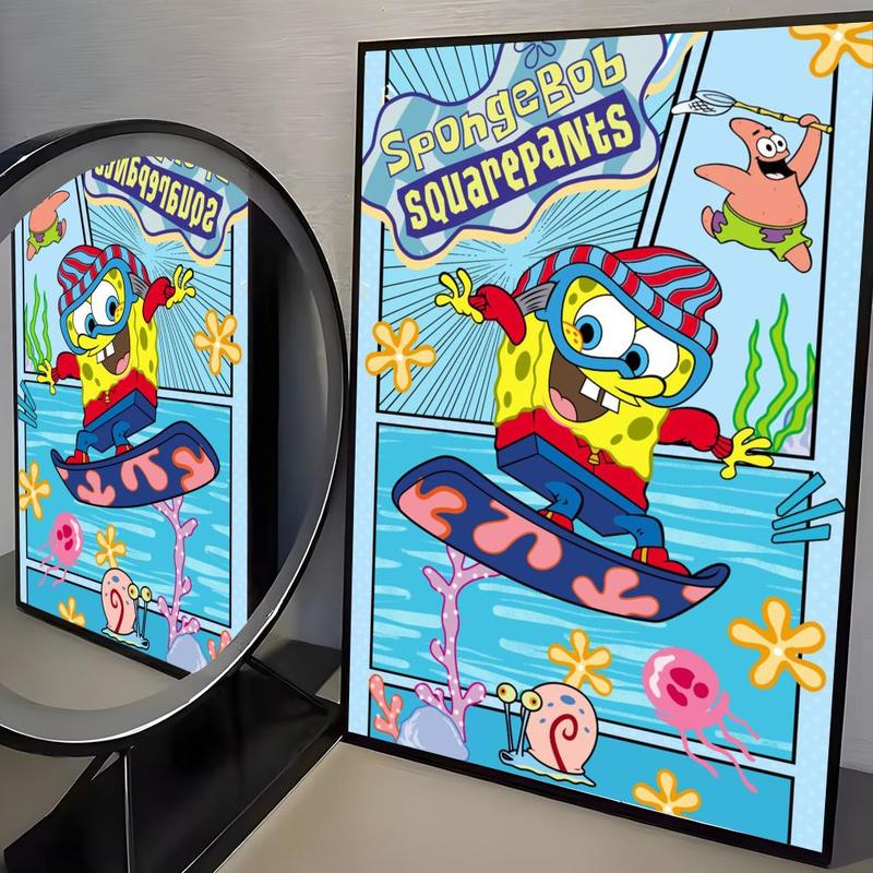 Cartoon S-SpongeBob S-SquarePants Poster Waterproof HD Wall Sticker | Self-Adhesive Decorative Art Poster | Fade-Resistant Scratch-Proof for Long-Term Use | Easy to Apply and Clean | for Home Office Bedroom Living Room Kitchen Decor | Gift Idea