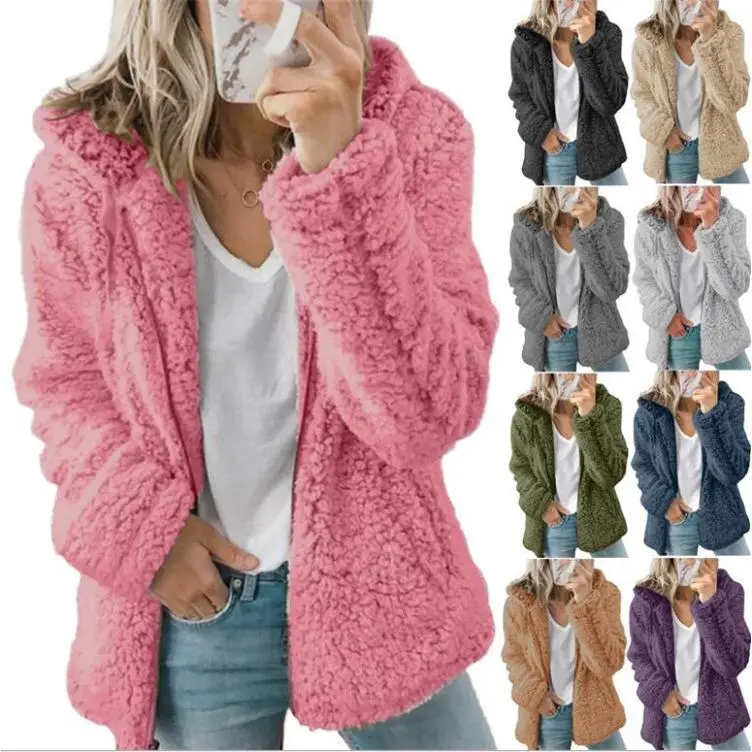 Women's Hooded Sherpa Fleece Jacket Full Zip Up Fuzzy Teddy Coat Cozy Winter Warm Fall Layering Outerwear Casual Everyday Loungewear Y2K Aesthetic Trendy Basic Clothes Tops