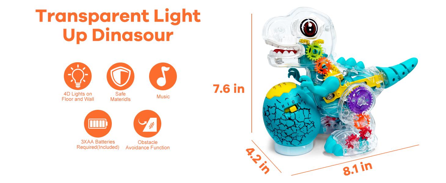 Electric T-Rex Musical Toy Gift with Box for Kids: Dinosaur with LED Lights & Music Moving STEM Sensory Tummy Play Educational Toy Birthday Christmas Halloween Parties Gift for Boys & Girls