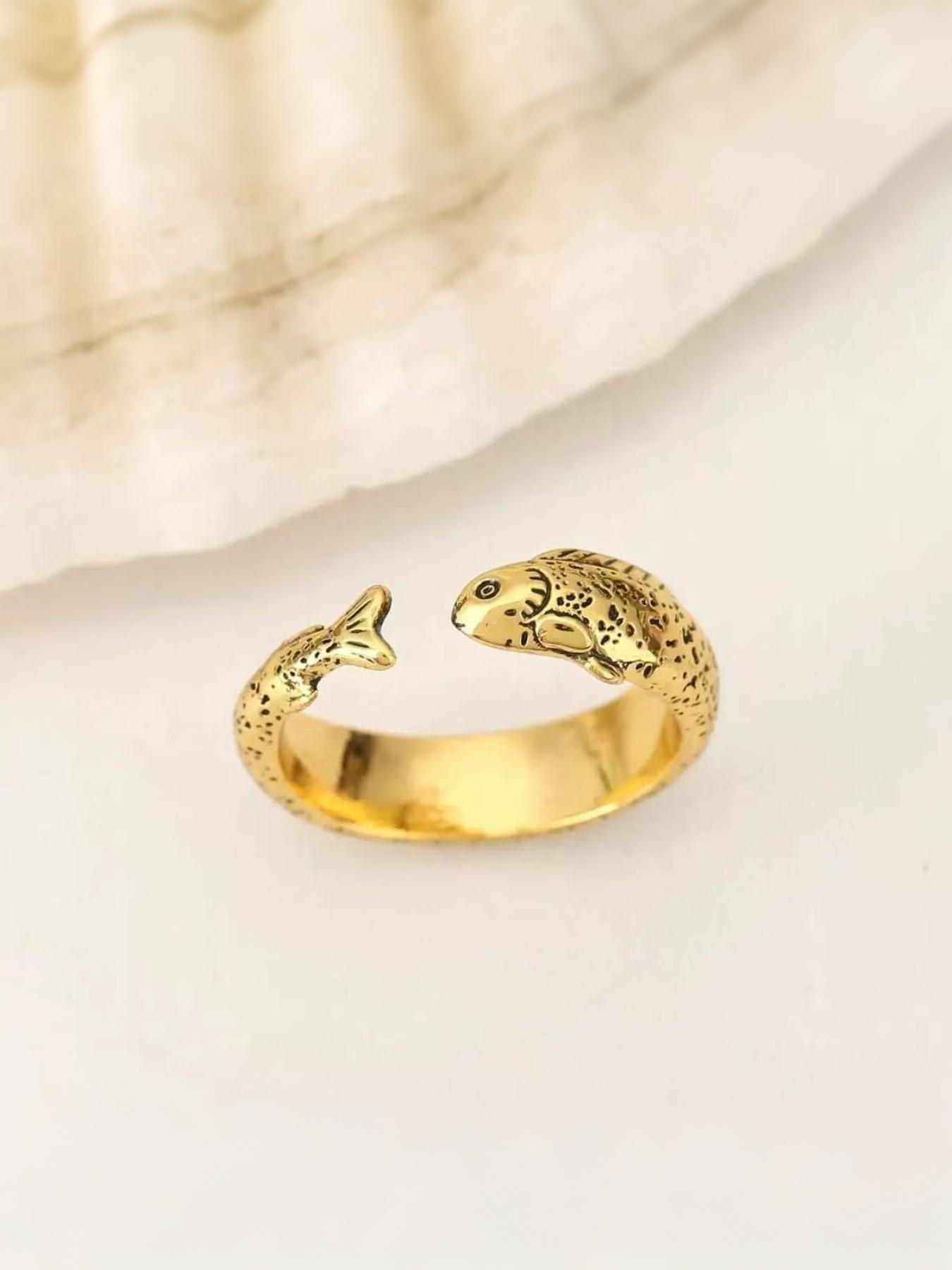 Vintage Fish Opening Adjustable Ring, Fashion Ring, Simple Design Unisex Jewelry for Daily Wear, Perfect Gift for Parties and Special Occasions, Vintage Rings Jewelry