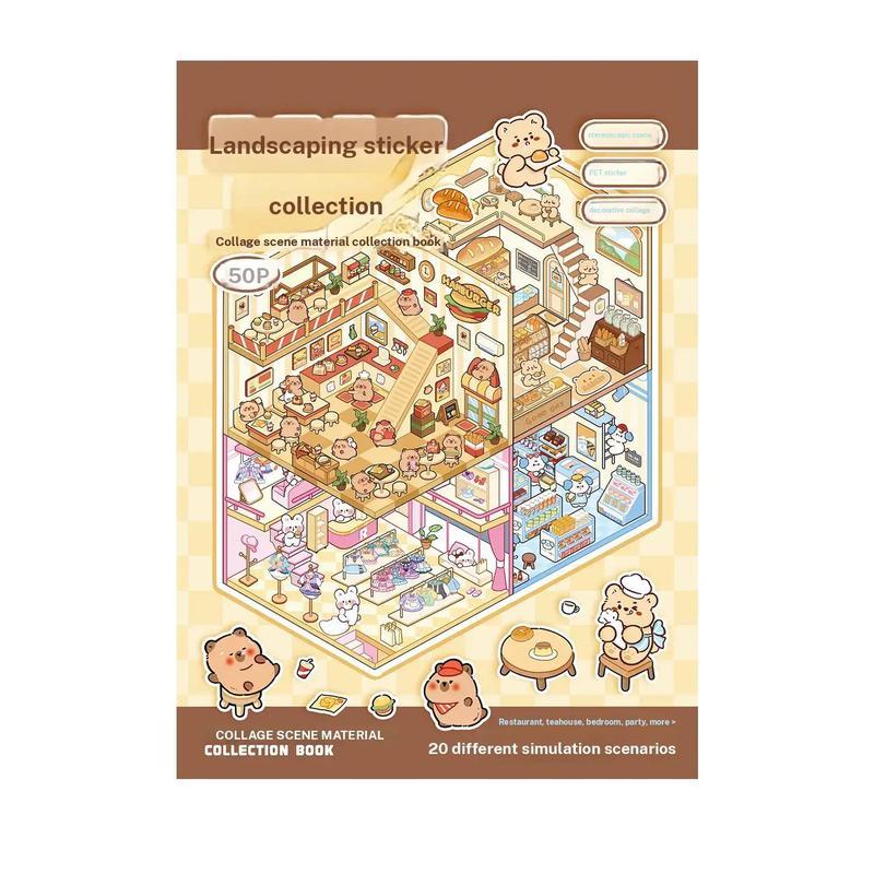 DIY 3D Sticker Scene Collection Book，Mini Scenery Sticker Book, 1 Set Miniature House Sticker with 20 Scene Cards and 30 Stickers, Journal Supplies, Cartoon Stickers, Decorative Scrapbook, Artistic Craft, Phonecase Sticker Collection