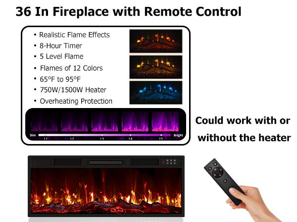 Fireplace TV Stand Entertainment Center with 36" Fireplace, 70" Wooden TV Stand for TVs Up to 80",Media TV Console with High Gloss Storage Cabinet and 16 Colors LED Lights