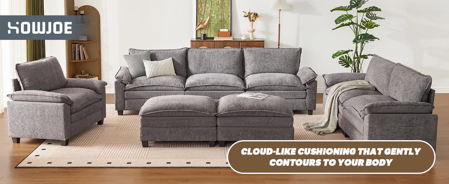 【2-3 Packages】110-143 Inch Modular Couch Sectionals with Ottoman, Big Comfy Cloud Couches, L/U Shaped 4-6 Seat Modular Sectional Sofa, Modern Cloud Sectional Couches for Living Room, Deep Seat Sofa