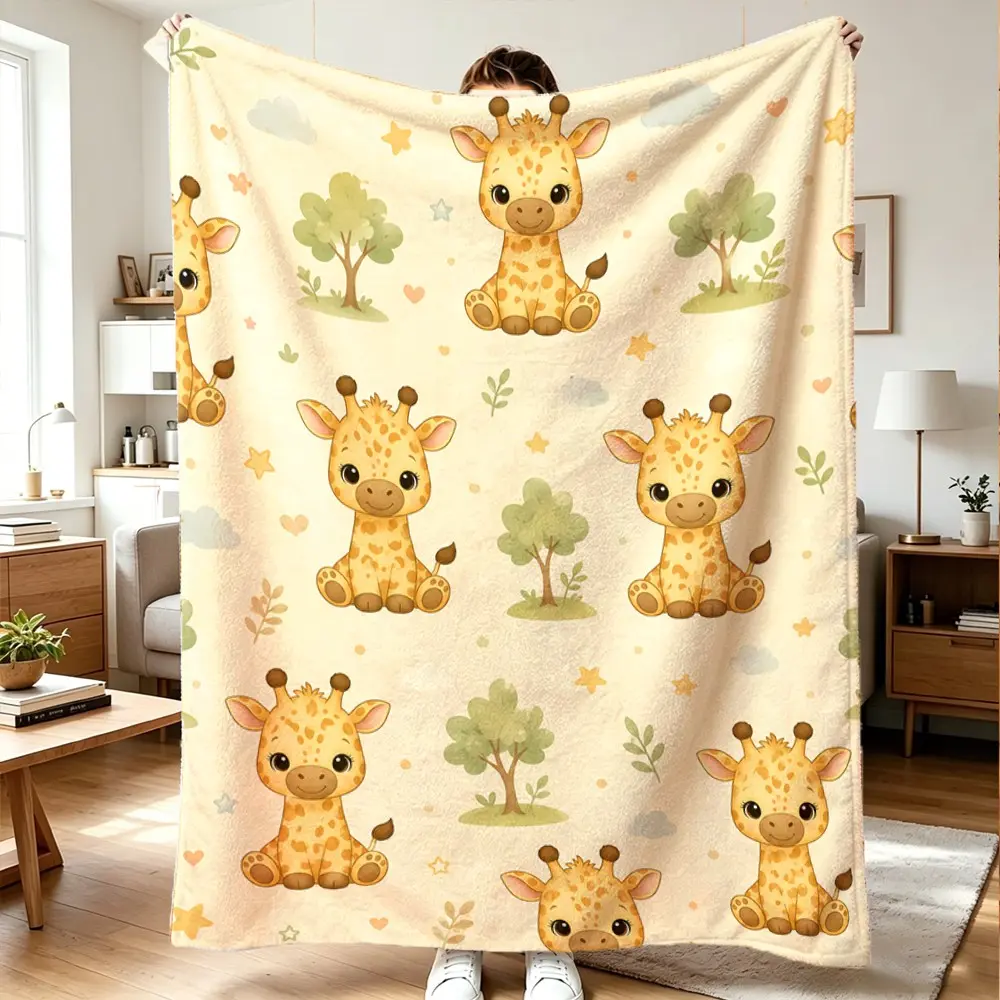 Cute Giraffe Star Fleece Blanket, 100% Polyester, Lightweight, All-Season Comfort, Room Decor, Ideal Gift for Easter, Valentine's Day, Wedding, Birthday