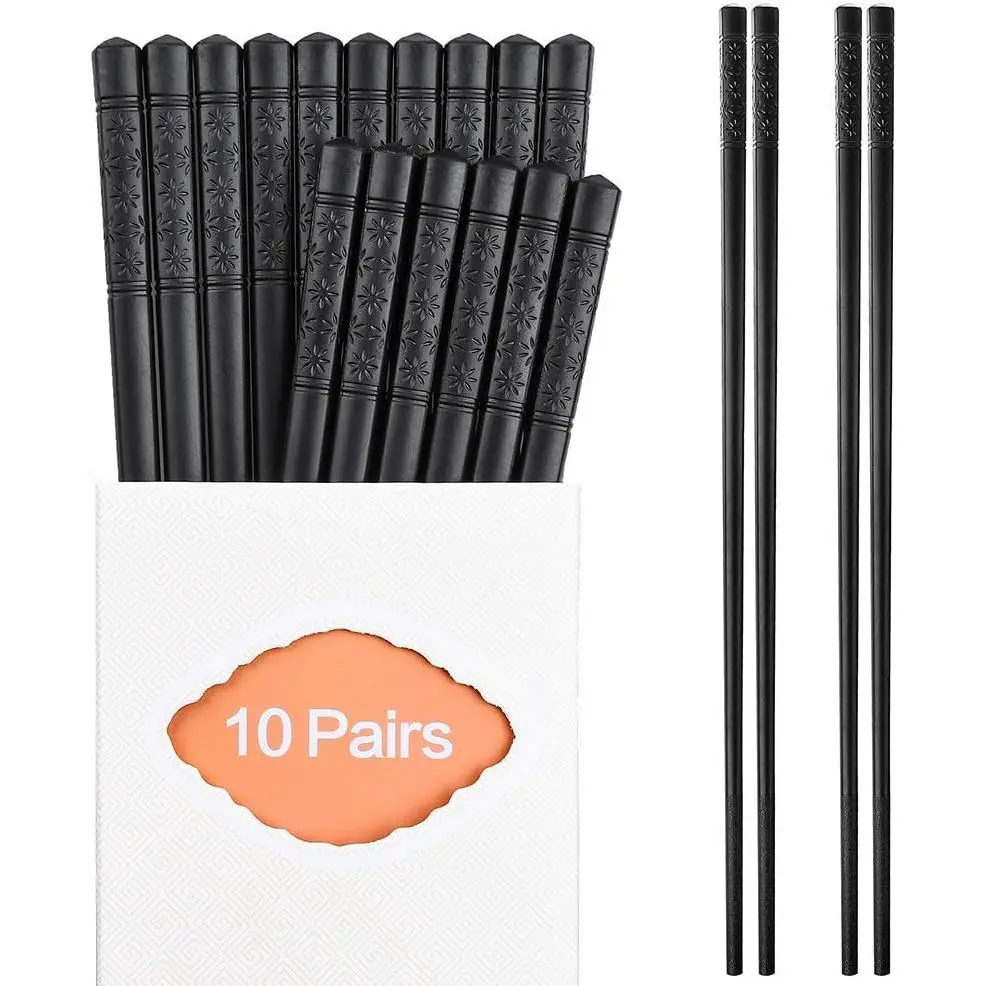 10 Pairs Fiberglass Chopsticks Family Set,   Chinese, , Korean Chop sticks, Dishwasher Safe, Non-slip, for Sushi, Noodles, , Hotpot& Cooking, 9.5 inches, Classic Black