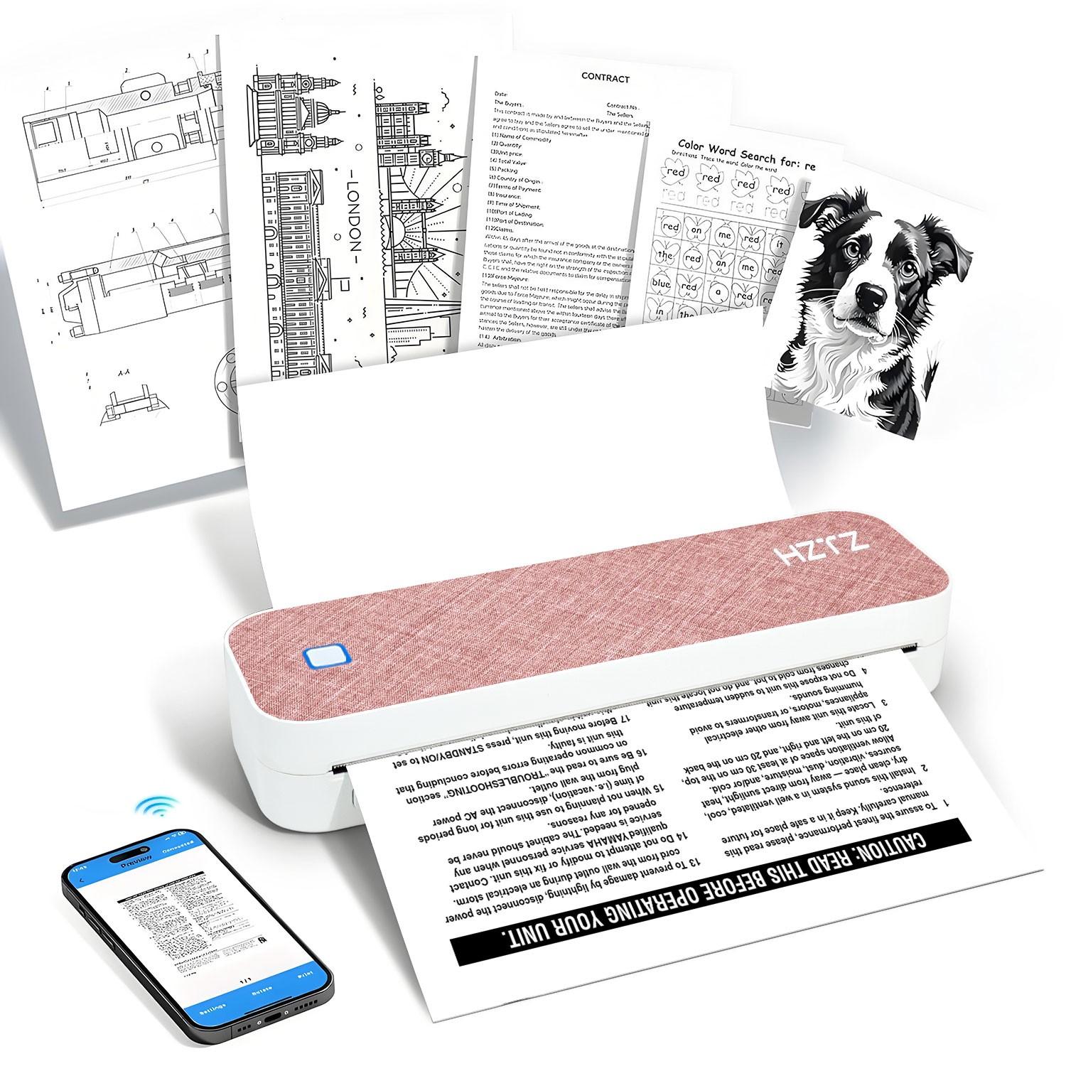 HZTZ A4 Mini Thermal Printer, Wireless Connection for Mobile, Compatible with Android and iOS, High-Quality Design, Ink-Free Printing