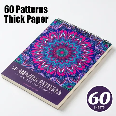 Adult Stress-Relief Coloring Book - A4 Size with 60 Mandala & Geometric Patterns, Spiral-Bound, Spiral Binding, Single-Sided Thick Paper, Ideal for Adult Coloring & Gifting on Birthdays/Christmas, Color Books