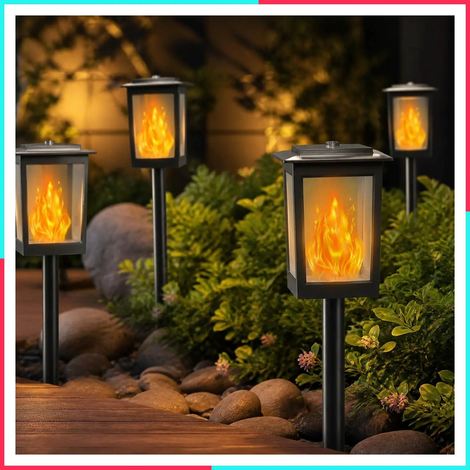 Large Solar Torch Lights with Flickering Flame for Halloween Outdoor Decorations