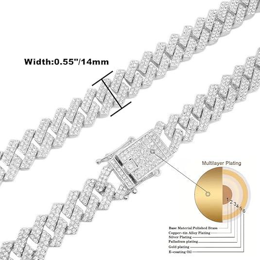 Silver Gold Cuban Link Chain for Men/Women, Iced Out Mens Diamond Chain Necklace-Miami Cuban Link Chains Hip Hop Jewelry