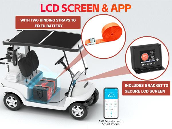 36V 100Ah Golf Cart LiFePO4 Battery with APP & Chager & Monitor, 7.6KW Continuous Power Lithium Battery with 200A BMS, Up to 10000+ Rechargeable Cycles, Perfect for golf cart
