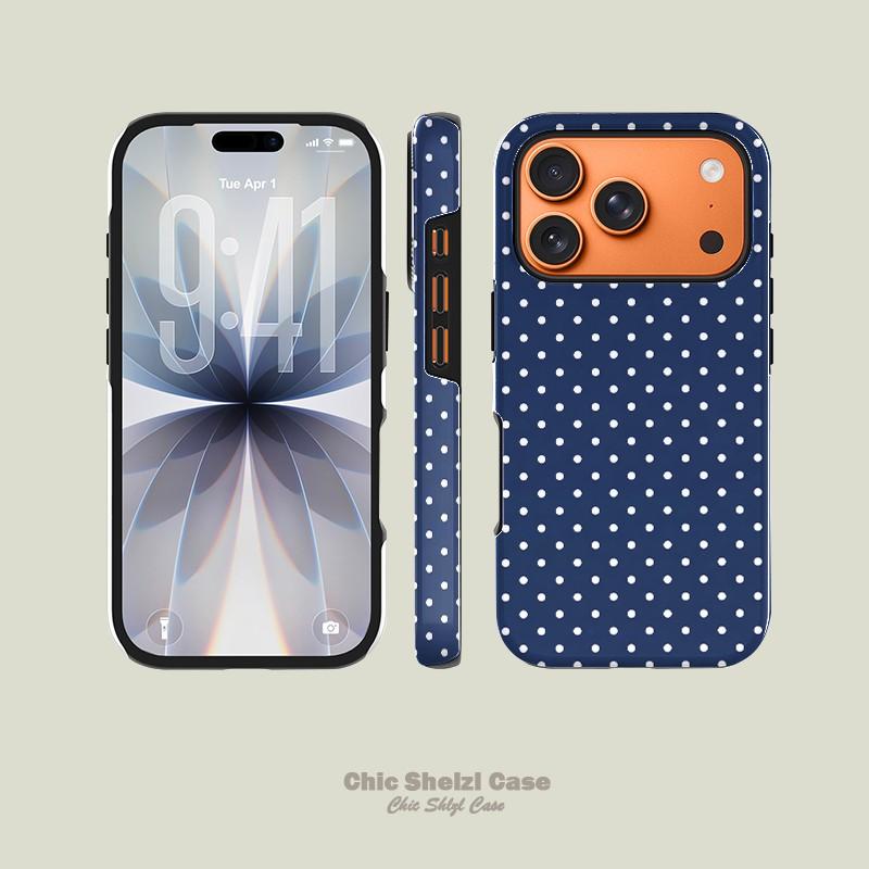 Blue Polka Dot Pattern Dual Layer Phone Case for iPhone 17 16 15 14 13 12 11 Plus Pro Max Air, Perfect Gift for Friends
