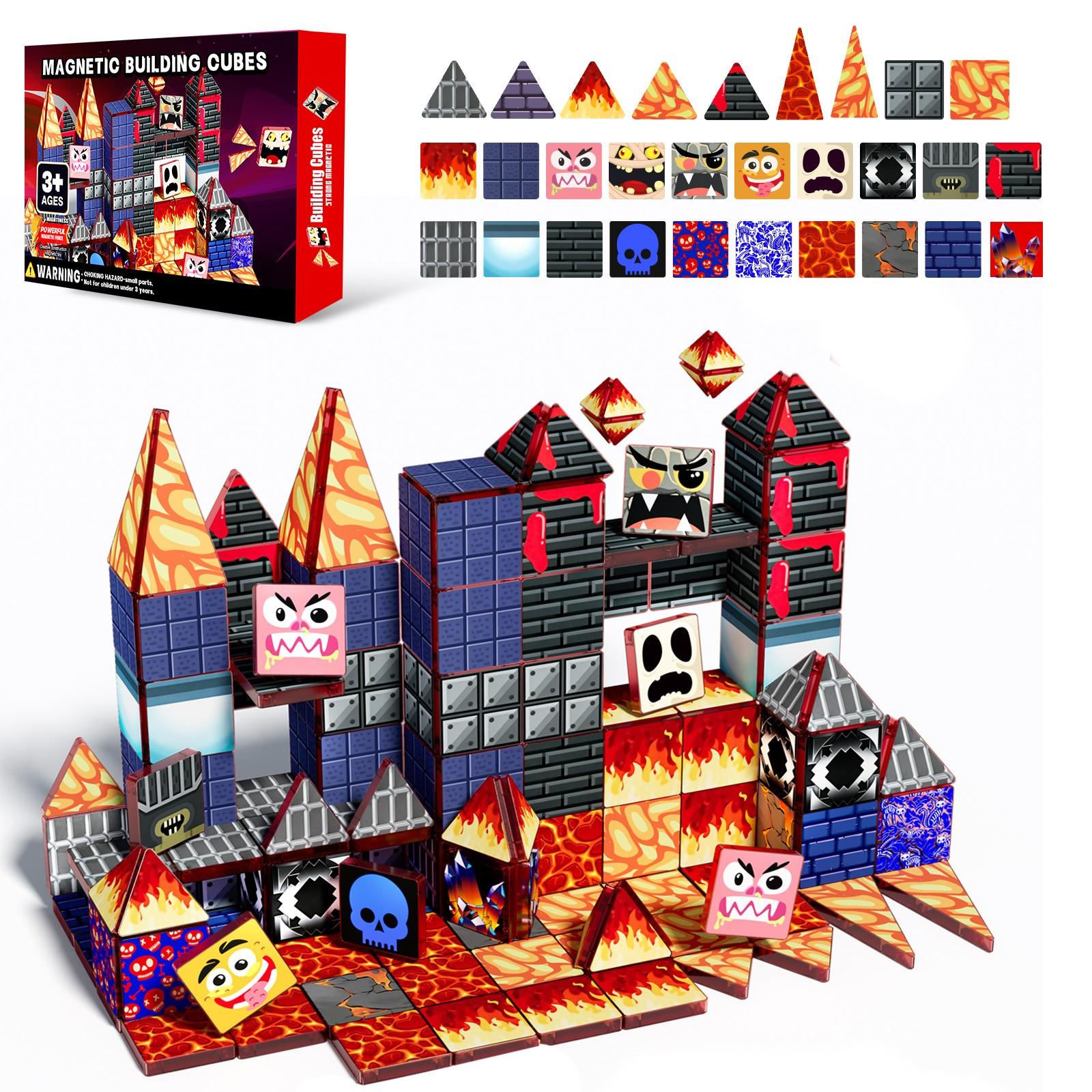 【New Sticker Set】60PCS,1.48inch Creative Sticker Magnetic Tiles,Cave Creatures，Magnet Building Blocks Cubes Construction Stacking Educational Assembly Toy Preschool STEM Play Creative Playboard for Toddler Kids Ages 3+,Kids Toys best gift