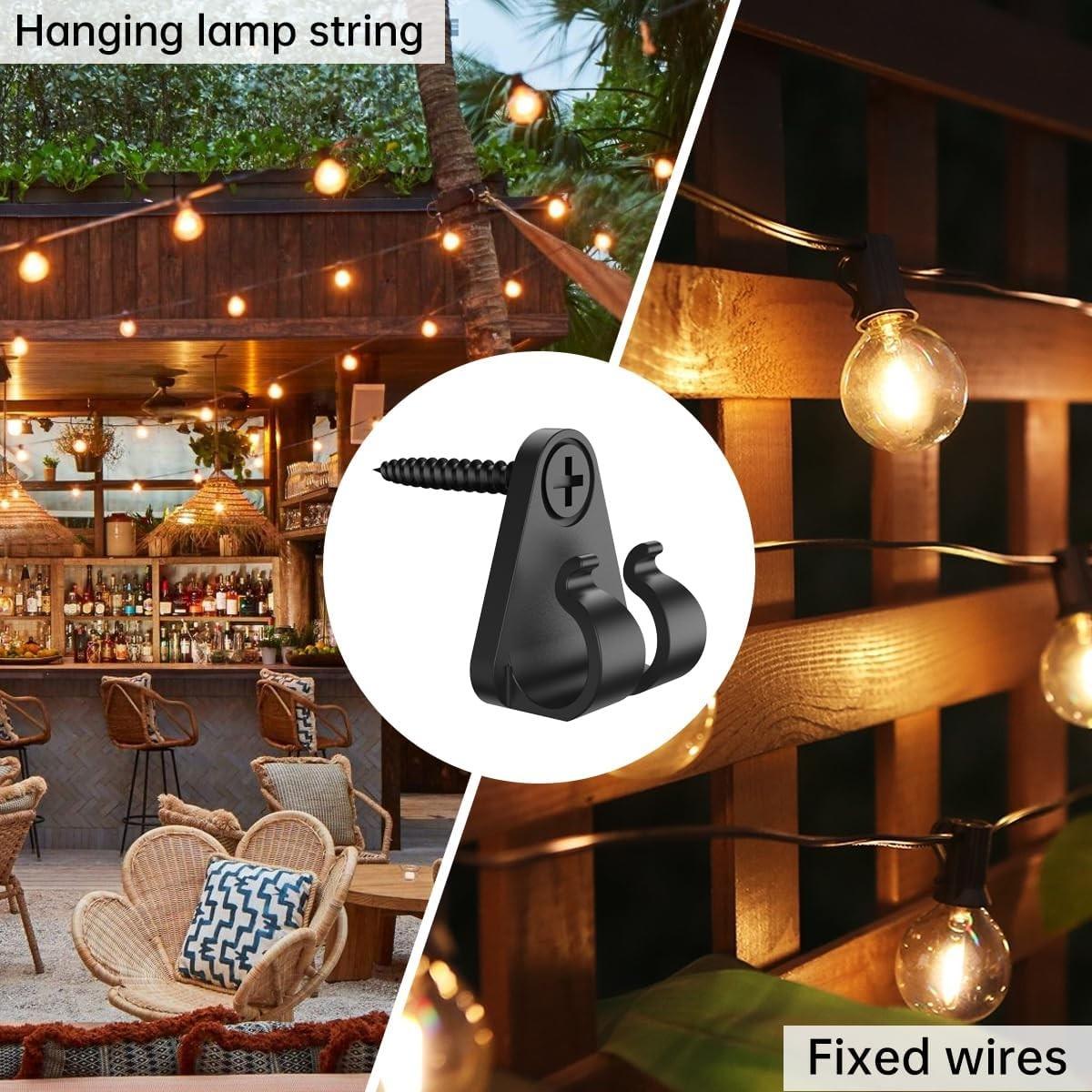 Screw-In String Light Hooks, Double Clips for Outdoor Patio, Weatherproof Fairy Light Hangers, Christmas Halloween Decor