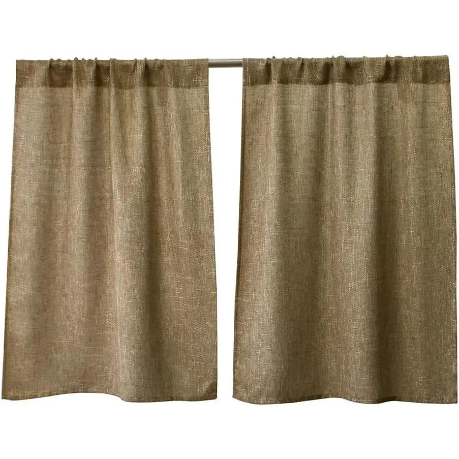 Rustic Tan Burlap Tier Curtains for Kitchen, 36 Inch Rod Pocket Short Window Linen Cafe Curtains, Set of 2Gift