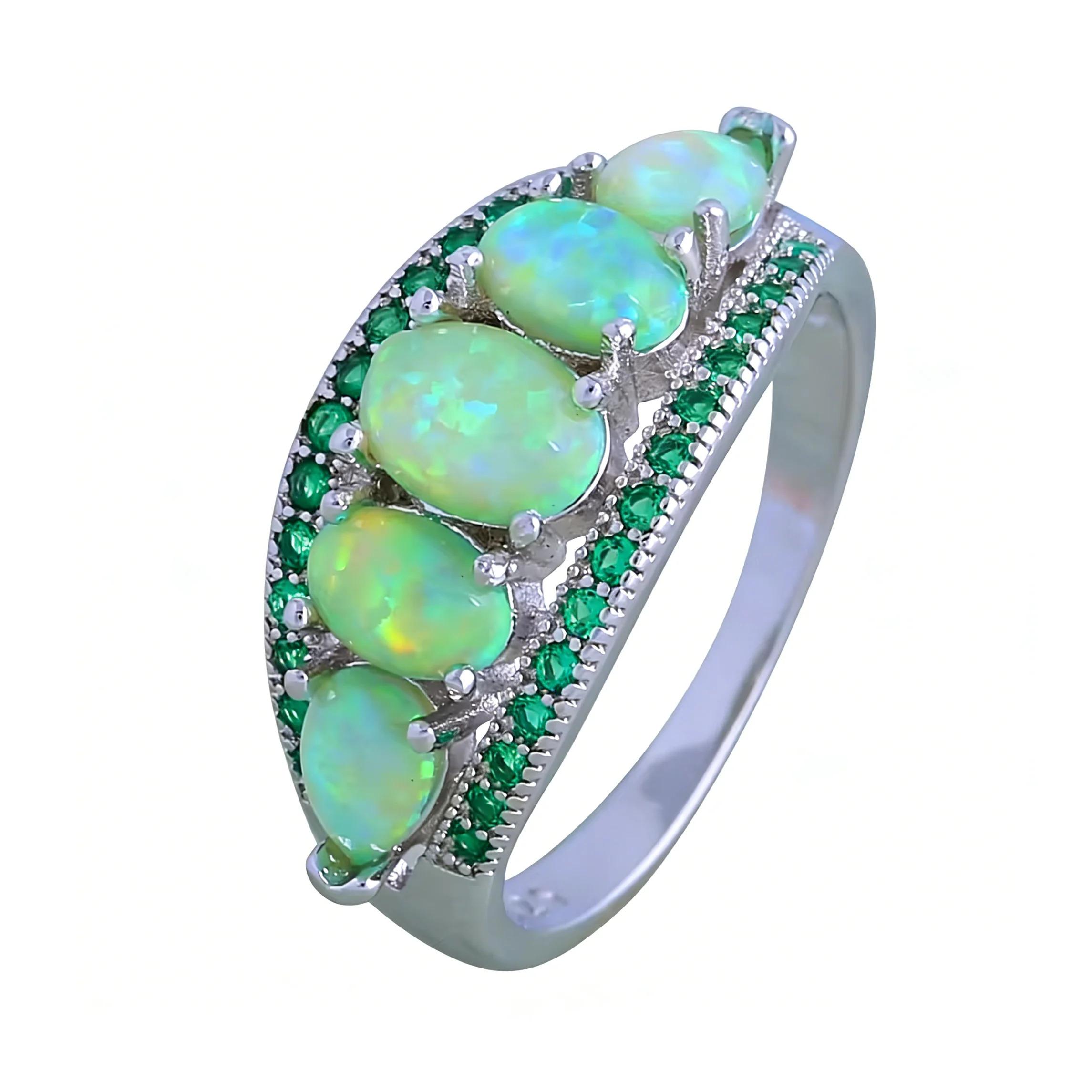 Fashion Platinum Plated Colorful Opal And Zircon Ring for Women Elegant Cocktail Jewelry Accessory Luxury Wedding Gift for Her