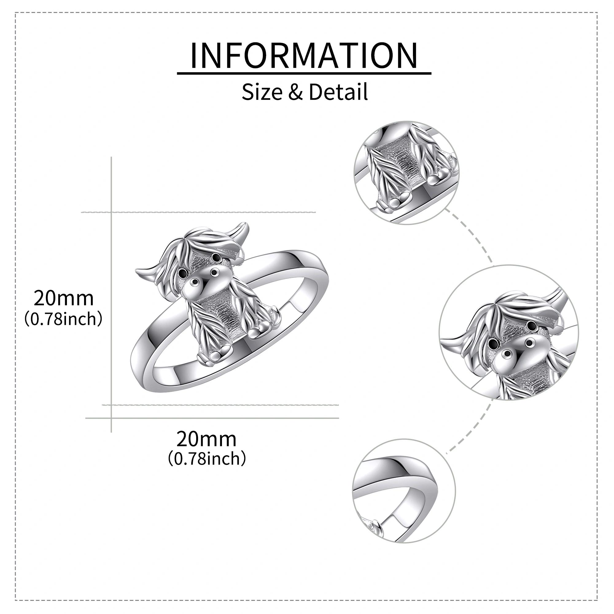 S925 sterling silver alpine cow ring 3D carving Perfect fashion summer jewelry gift for gift giving Sterling silver hand forged Moissanite Sterling Silver Eternity Ring jewelry  shopping