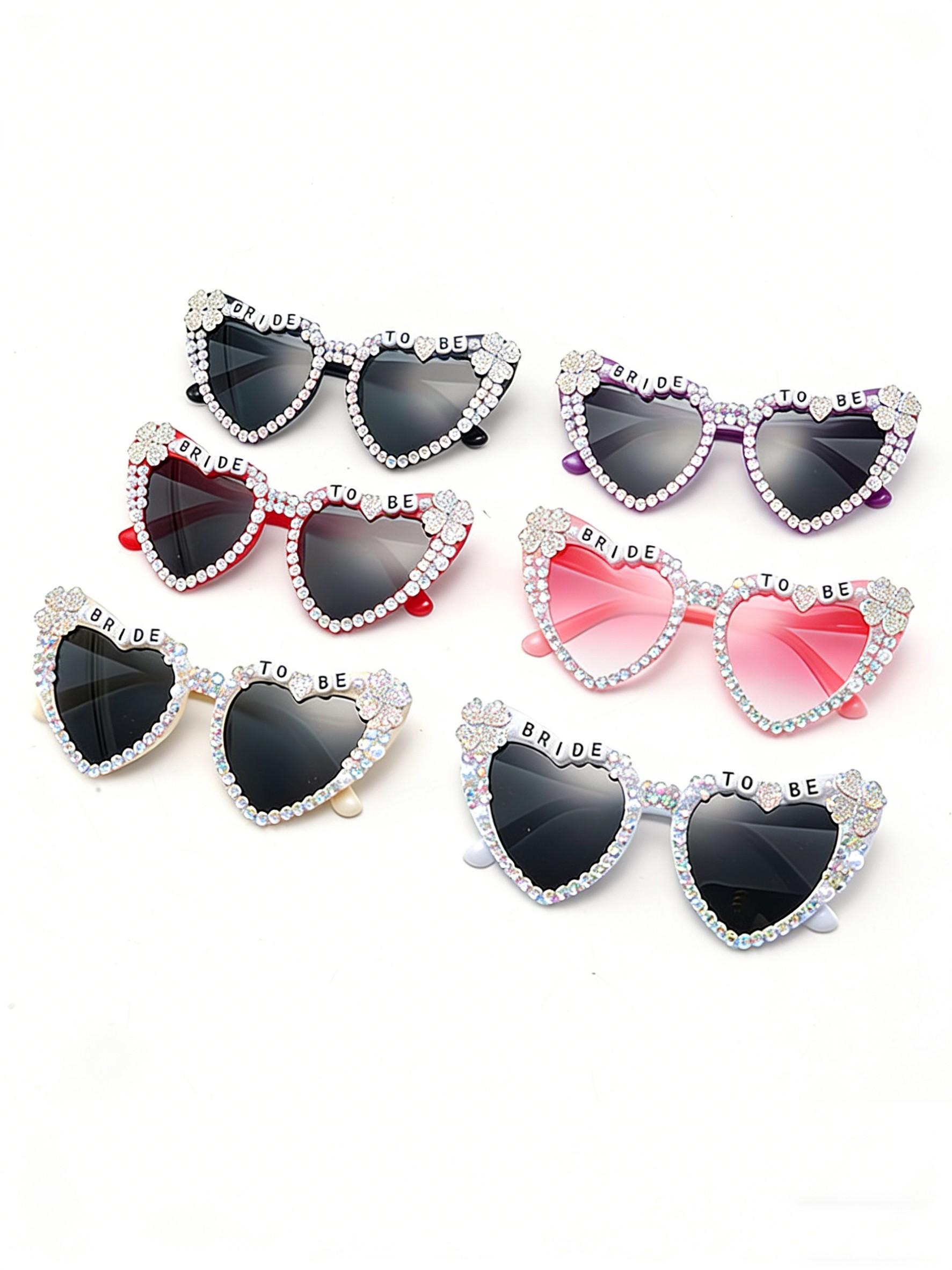 Bride-To-Be Full-Diamond Heart Sunglasses, Pearl Clover Decoration, Pre-Wedding Singles Party Photo Sun Glasses, Elegant Bridal Accessory