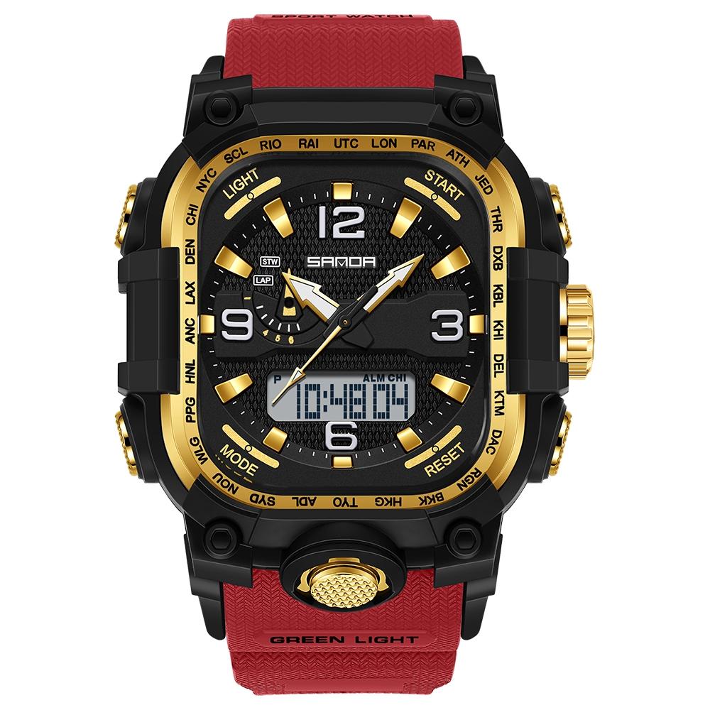 Men's Fashion Watch Dual Display Countdown, Waterproof Night Glow Square Multifunctional Outdoor Sports Watch, Daily Wear [6310]