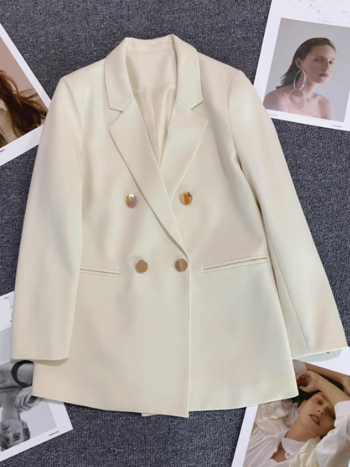 Women's Classic Two-Buckle Jacket, Slim-Fitting Long Sleeve, All-Season Plain Design, Versatile for Formal Office & Everyday Casual Wear