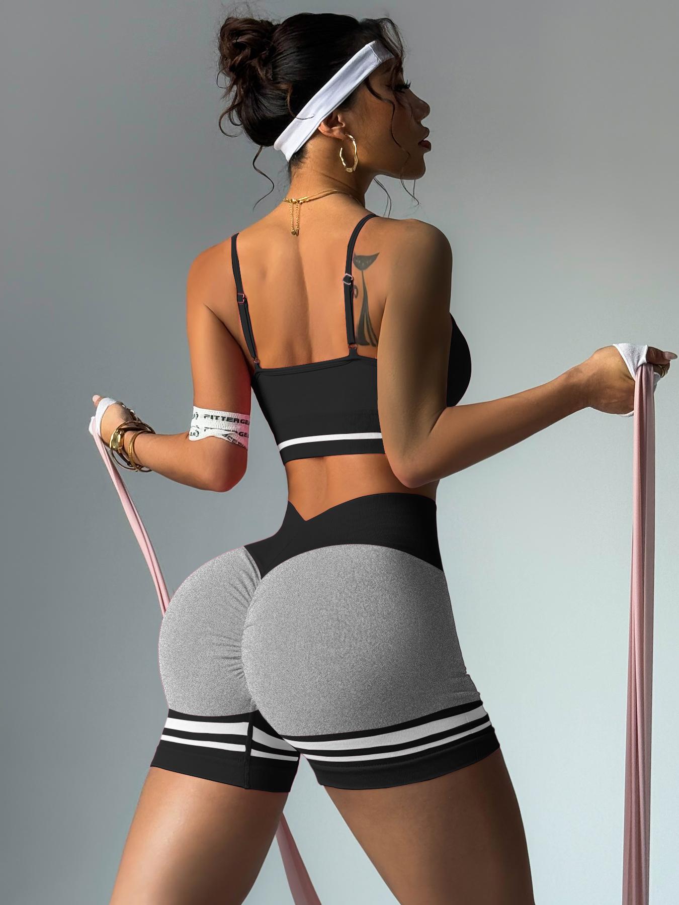 Women's Striped Print High Waist Gym, Sporty Breathable Comfortable High Stretch Yoga Shorts, Ladies Sportswear for Indoor Outdoor Wear Gym Fitness Shorts