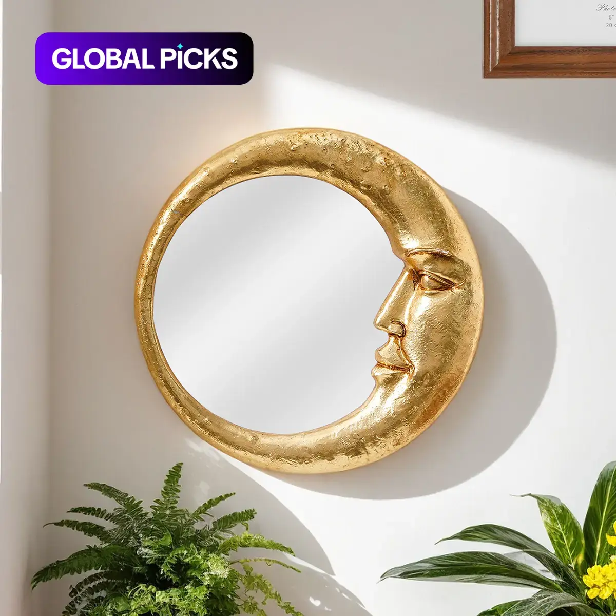 Moon Face Resin Wall Mirror, Modern Wall Decor, Art Hanging Decoration, Creative Makeup Mirror, Wall Mirrors Decorative, Home Decorative Mirror for Photography Props #GLOBAL PICKS