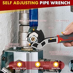 Multifunctional Self locking Wrench, Self Adjusting Pipe Wrench, 8 Inch Plumbers Wrench for (9-25mm) 3/8"-1"Nuts, Irregular Nuts, Pipes Use, Vanadium (8 In)