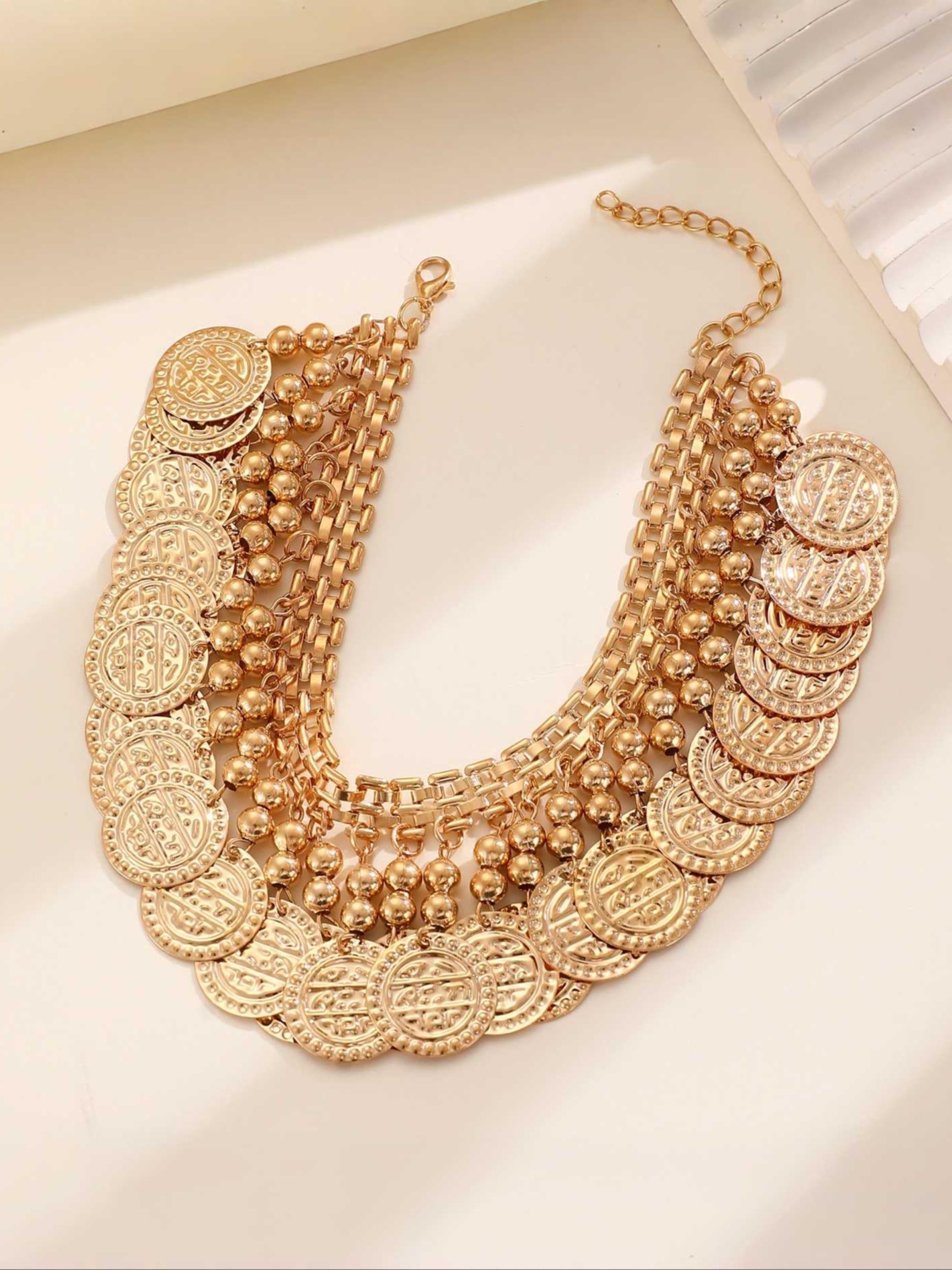 Vintage Metal Style Alloy Coin Bead Fringe Anklet, Perfect for Daily Wear and Vacation, All Seasons, Unisex Fashion Jewelry