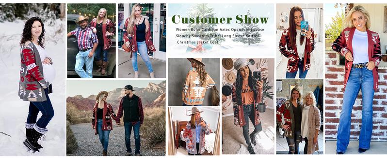 Saodimallsu Women Boho Cardigan Aztec Open Front Loose Slouchy Sweaters Tribal Long Sleeve Knitted Christmas Jacket Coat Chic Casual