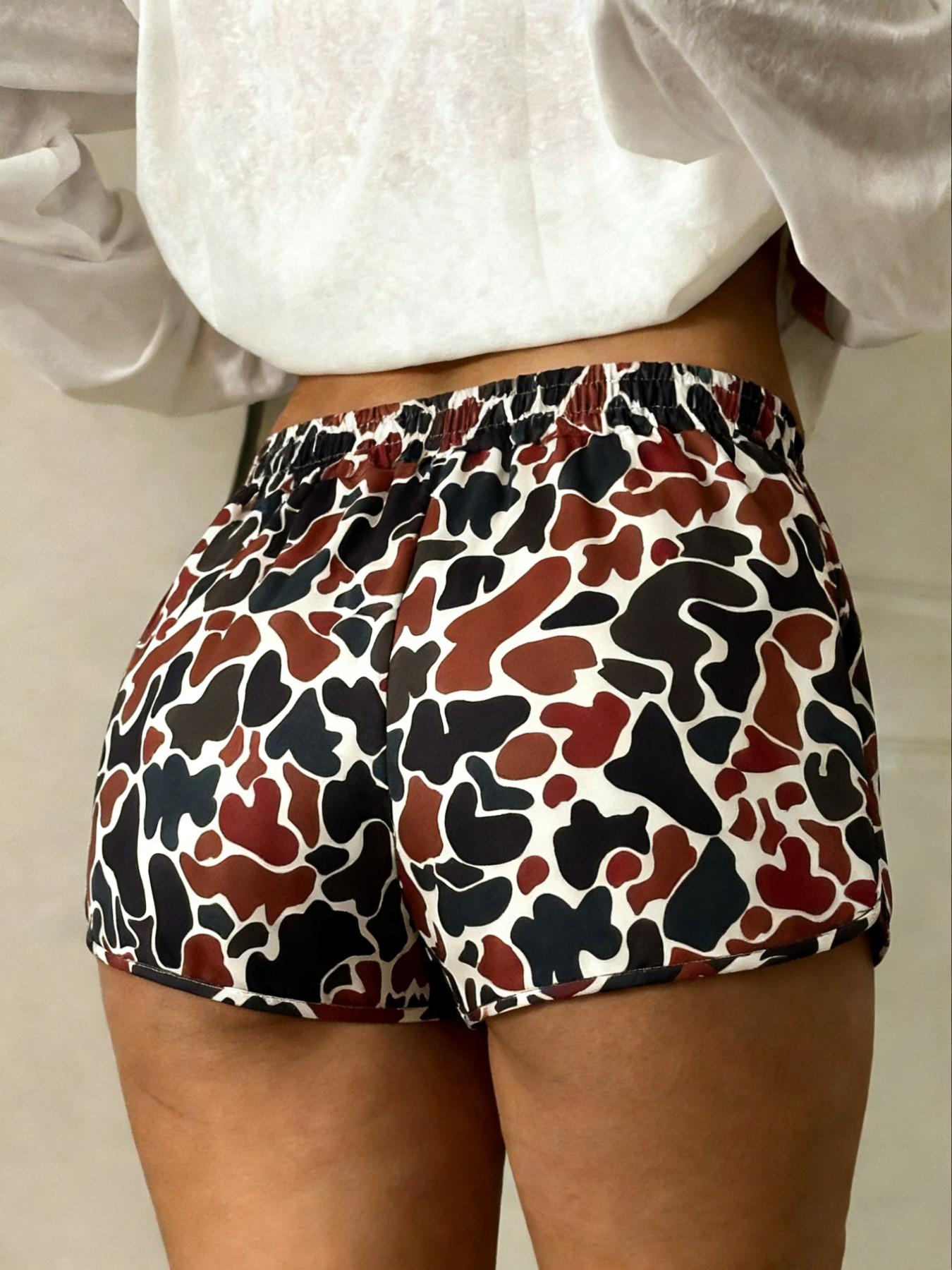 Women's Camo Print Adjustable Elastic Waist Shorts, Casual Comfy Breathable Shorts for Daily Wear, Ladies Bottoms for All Seasons