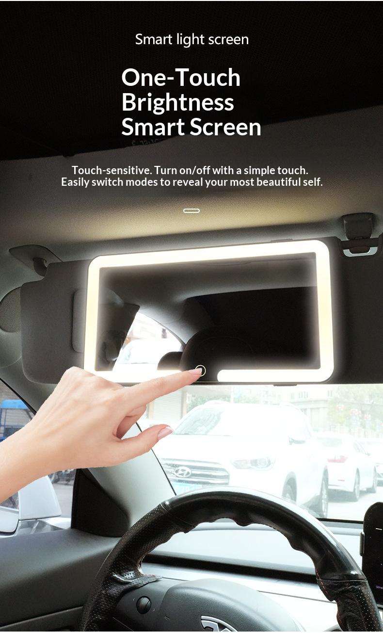 Car Sunshade Makeup Mirror, LED Touch Screen with Brightness Adjustment, Rechargeable HD Clear Makeup Mirror for Car Interior, Essential Car Accessory