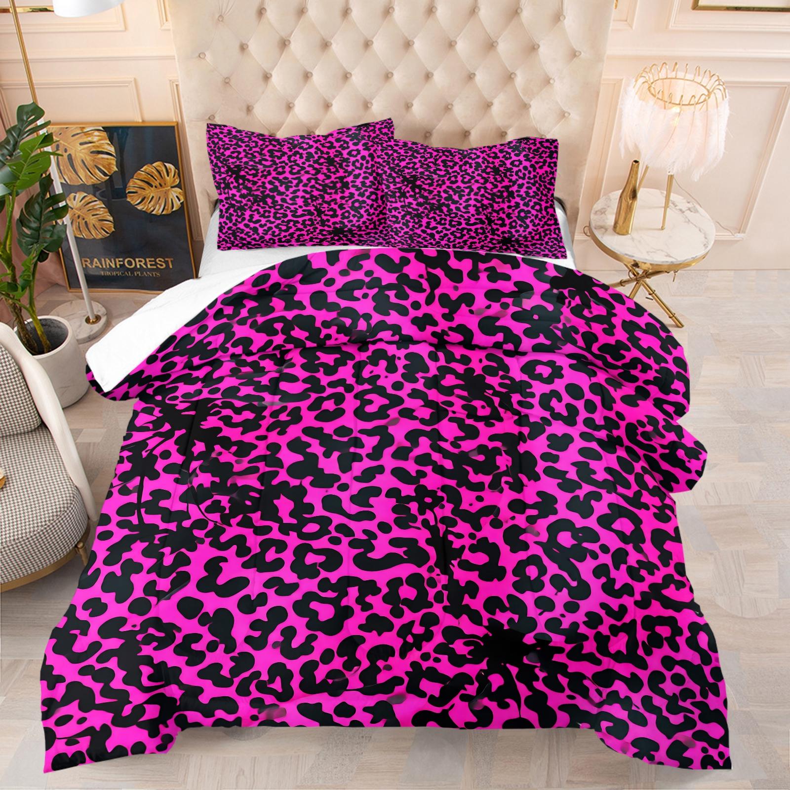 2/3 Pcs Classic Leopard Print Comforter Set (with Filling, without Pillow Insert), All-Season Machine Washable Pet Hair Resistant Bedding, Portable Decor For RV, Dorm And Travel