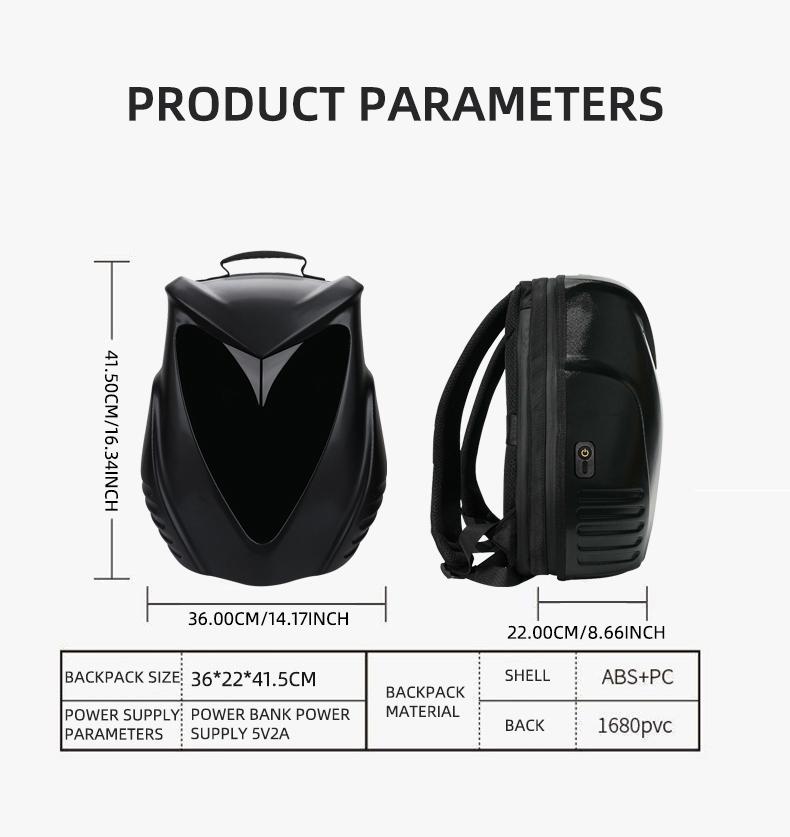 Motorcycle DIY Backpack - Hard Shell Large Capacity with APP, Programmable Backpack Designed by Owl - Ideal for Cycling, Camping, and Travel