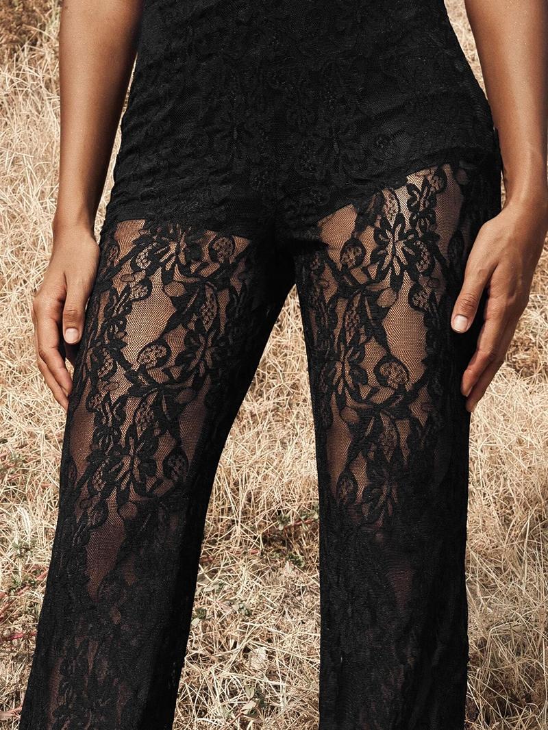 Valentine's Day Women's High Waist Lace Knit Pants, Sexy Transparent Design, Flare Leg, Elegant Ladies' Fashion, Perfect for Daily Wear