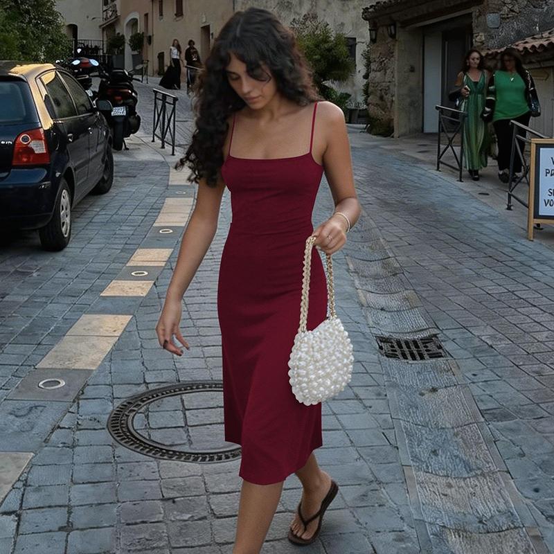 Women's Basic Solid Color Bodycon Slip Dress, Sleeveless Backless Spaghetti Straps Plain Slim Fit Midi Dress, Party Club Date Holiday Daily Casual Elegant Dresses For Ladies All Seasons Summer Fashion Clothes Wear Women's Basic Solid Color Bodycon Slip Dress, Sleeveless Backless Spaghetti Straps Plain Slim Fit Midi Dress, Party Club Date Holiday Daily Casual Elegant Dresses For Ladies All Seasons Summer Fashion Clothes Wear