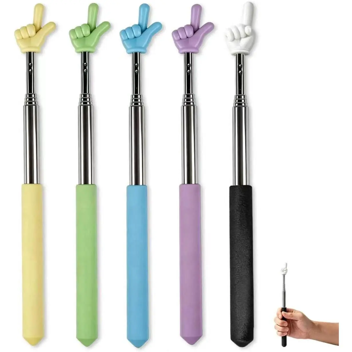 5-Pack Colorful Synthetic Finger-Shape Retractable Pointing Sticks, Telescopic Extendable Tools for Classroom & Presentation Use (Computers & Office Equipment, Office Stationery Supplies)
