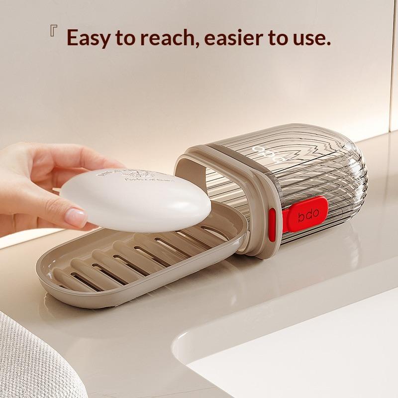 2pcs Portable Soap Dispenser with Lid, Compact Oval Design, Transparent Cover, Waterproof, Durable Pet Material, Ideal for Camping, Gym, Bathroom, Kitchen