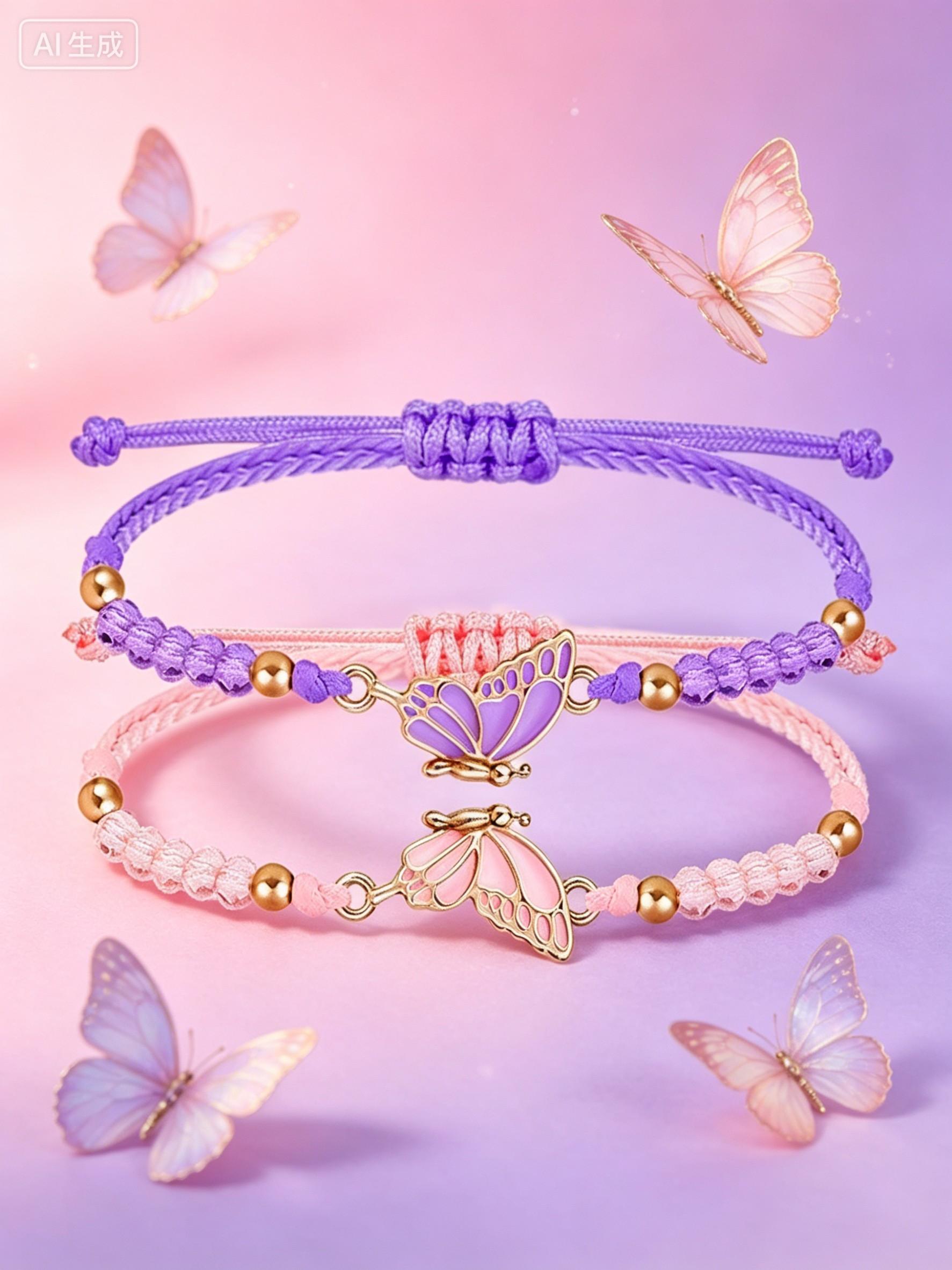 Pack of 2 Butterfly Friendship Bracelets, Adjustable BFF Friendship Bracelets, Butterfly Bracelets, Friendship Bracelets, Butterfly for Best Friends, Handmade Charm Jewelry Gifts for Women BFF, Stackable Bracelet