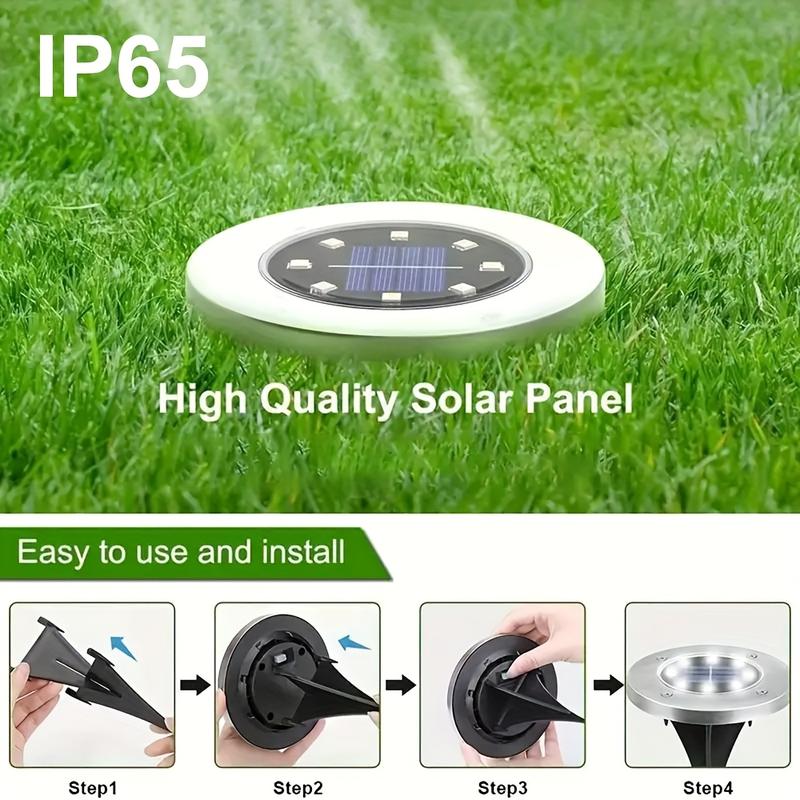 4/8/12-pack Solar 8LED Ground Lights - Solar outdoor step lights, IP65 path lights, Solar garden lights, for steps, paths, lawns, and decorative landscape lighting outdoors - Warm white/cool white color temperature options available