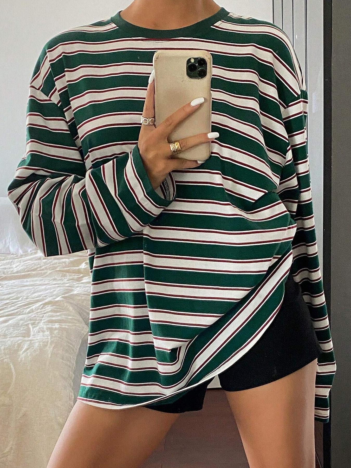 Women's Striped Long Sleeve Round Neck Loose Fit T-Shirt, All Seasons Fashion, Comfortable Casual Wear, Perfect for Daily Use