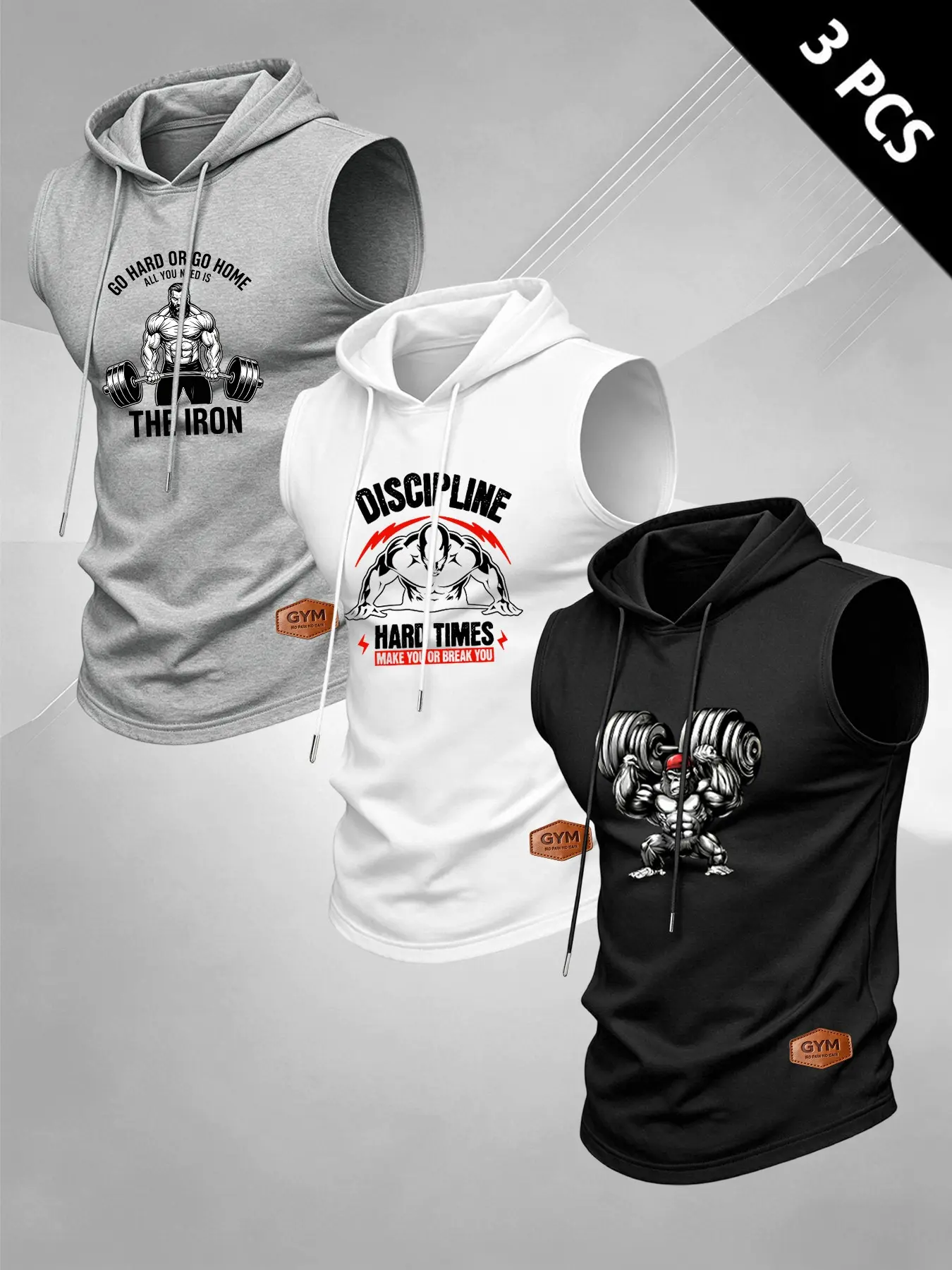 3-Pack Men's Fitness Tank Tops, Muscle Barbell Gorilla Print, Luxury Gym Logo, Highlight Muscles, Ideal for Workout & Daily Wear, Athletic Tank Tops