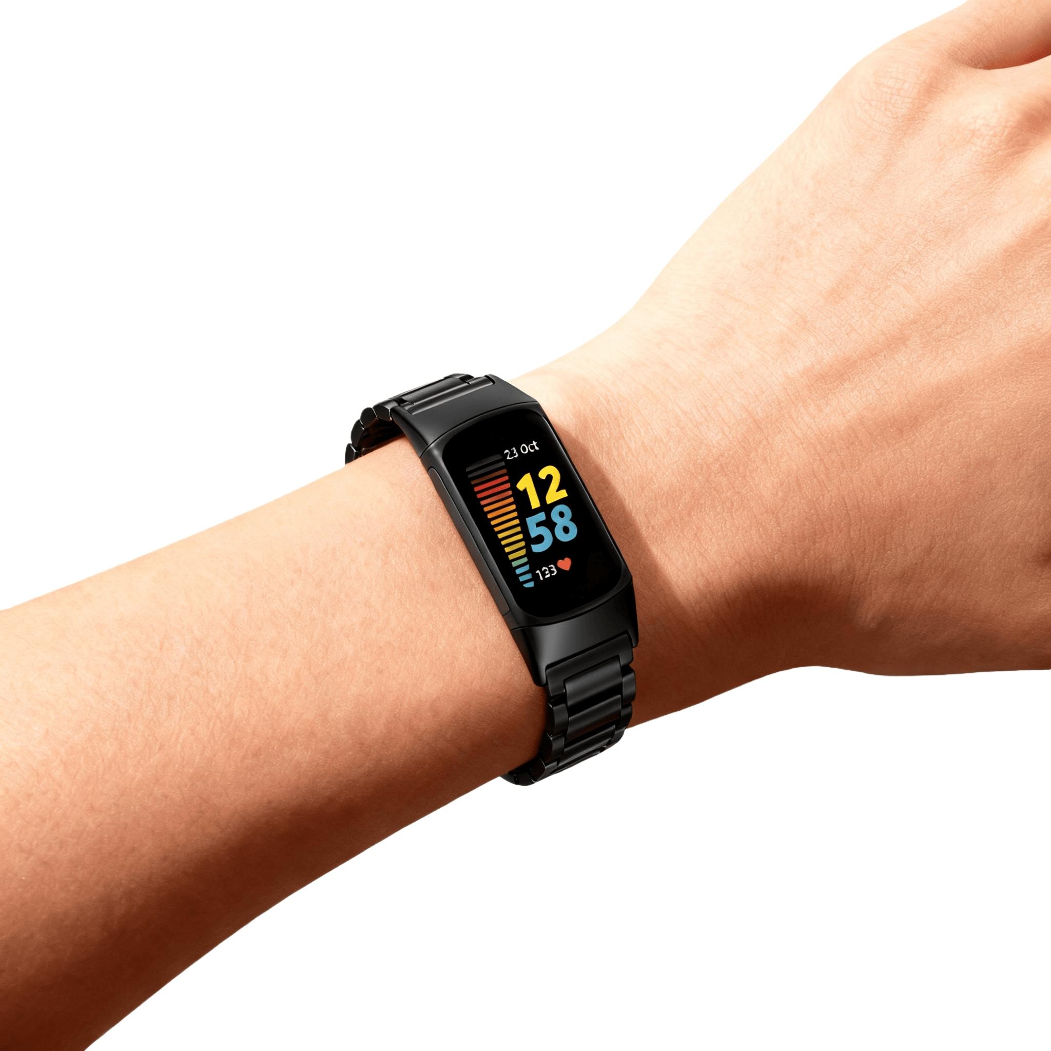 Metal strap compatible with Fitbit Charge 6/Charge 5 activity tracker, solid stainless steel women's and men's wristbands, metal watch chain strap, 6 metal stainless steel straps, 1 piece