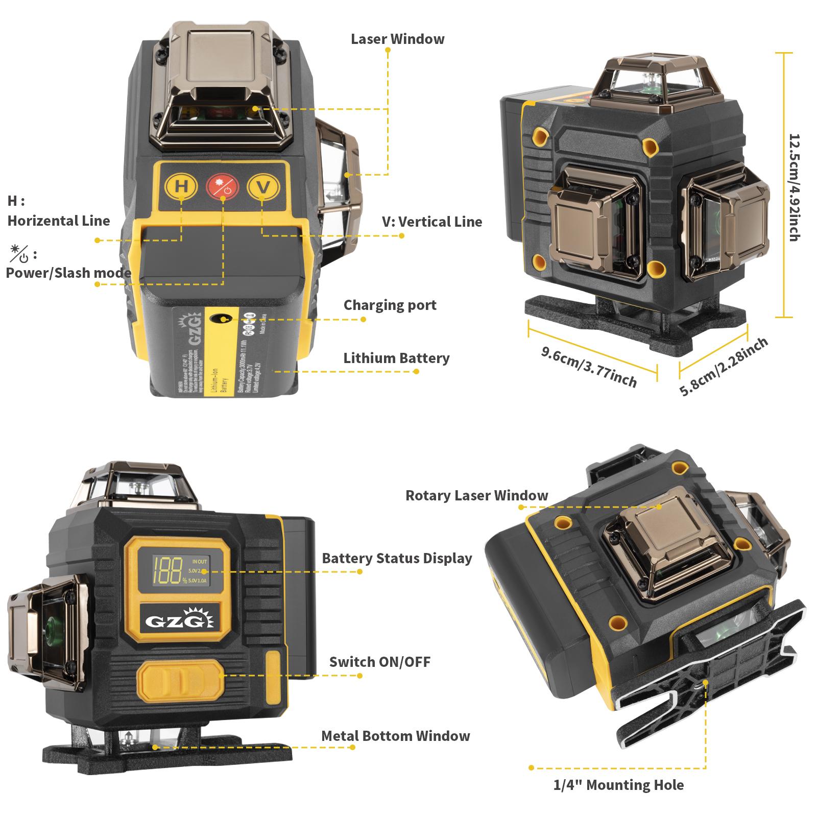 GZG 1 Set of 16 Lines of Laser Level Kits with Digital Display, Remote Control & USB Charging, Ideal for Home Renovation & Woodworking Gifts