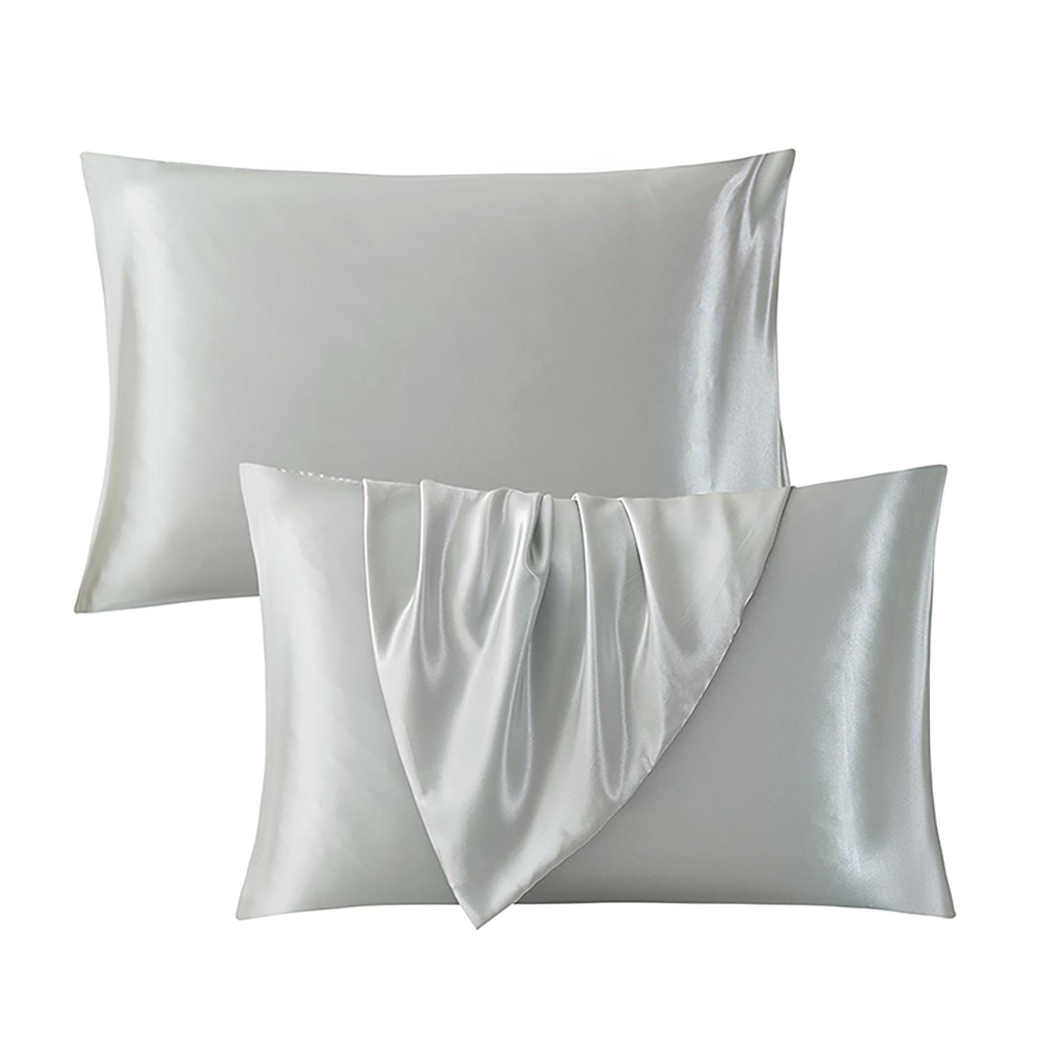 Set of 2 solid-color satin pillowcases, modern and minimalist, soft and comfortable bedding perfect for home bedrooms and dorm rooms. These cool, silky-satin pillowcases are a carefully curated must-have—sold without filling.