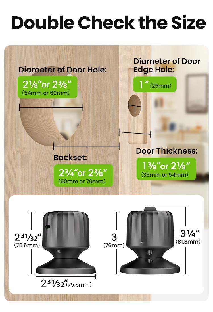 GHome Smart 4-in-1 Keyless Entry Door Knob with Biometric Fingerprint, Keypad, App and Bluetooth Control, Rechargeable Battery with Removable Charging Design for Home, Bedroom, and Apartment