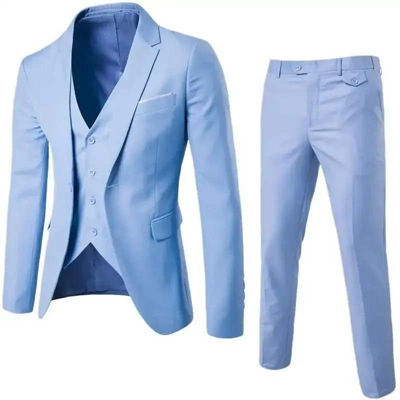 Four Seasons Men's Business Casual Suit Three-Piece Set Groom Best Man Wedding Suit Set
