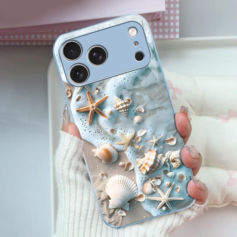 Summer Beach Vibe: Seashell & Starfish Phone Case — Shockproof Glossy Cover for 【iPhone 17 Pro】666